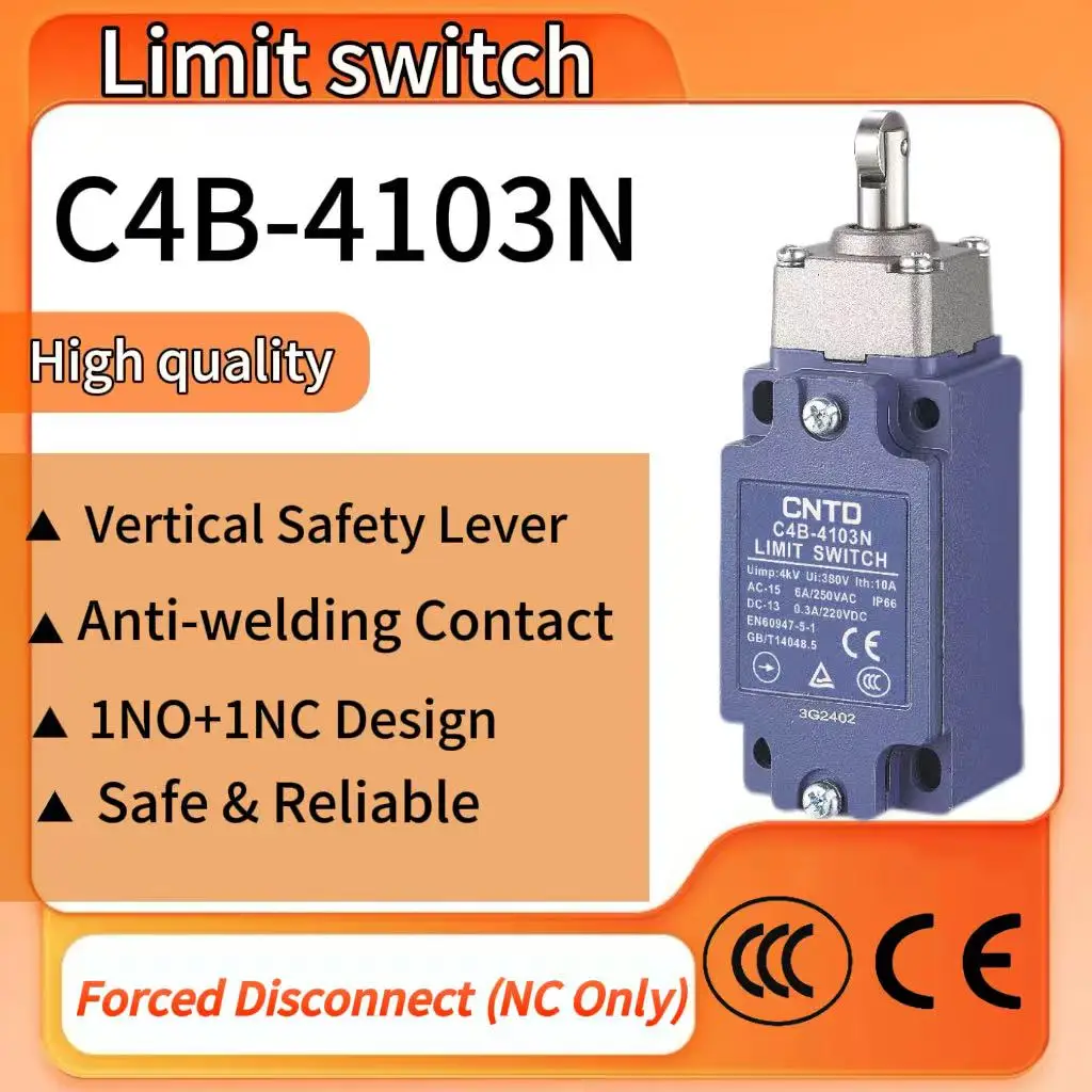 CNTD C4B-4103N IP66 Travel Limit Switch Top Plunger Ball Vertical 1NC/1NO Snap Action Forced Disconnect AC250V 6A DC220V 0.3A
CNTD C4B-4103N IP66 Travel Limit Switch Top Plunger Ball Vertical 1NC/1NO Snap Action Forced Disconnect AC250V 6A DC220V 0.3A