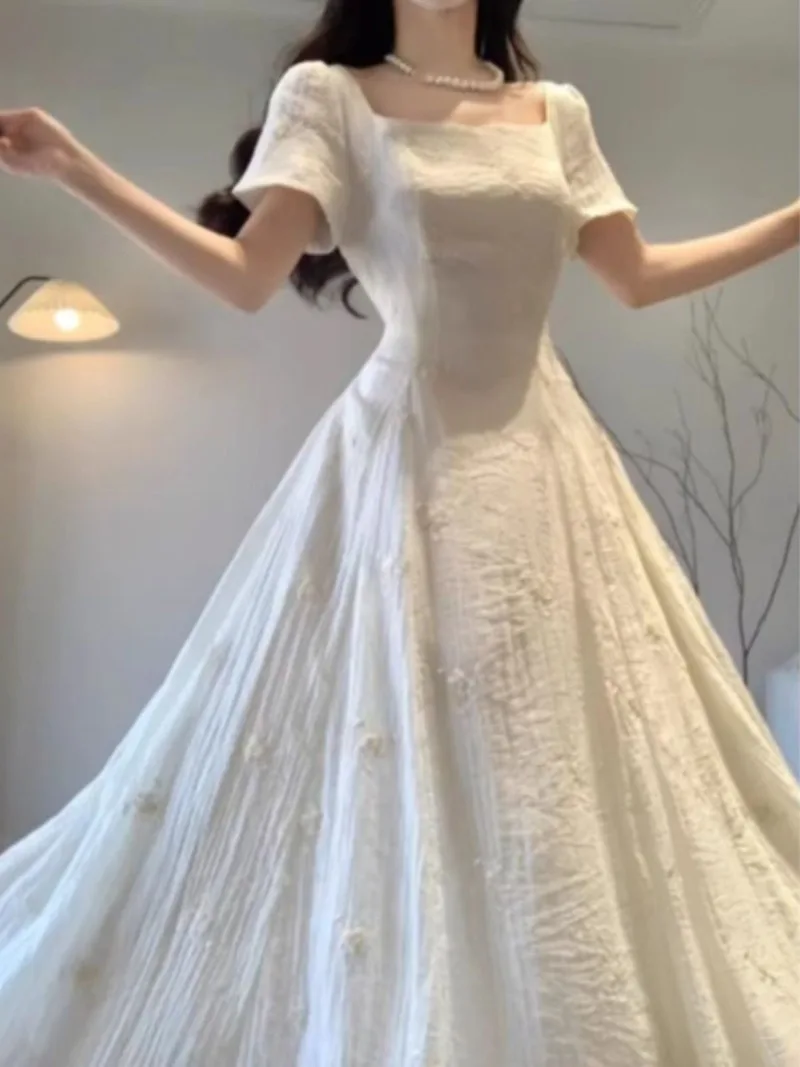 French Elegant Square Neck A-line Maxi Dresses for Women 2026 Summer New Korean Fashion Women's Short Sleeved White Dress
French Elegant Square Neck A-line Maxi Dresses for Women 2026 Summer New Korean Fashion Women's Short Sleeved White Dress