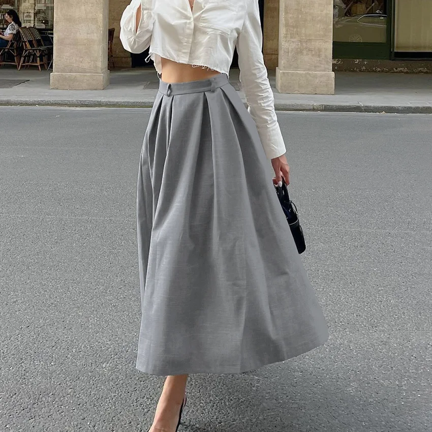 Elegant Grey Loose Maxi Skirts For Women Casual High Waist Pleated Skirts Fashion New Solid Ankle-Length Skirts Streetwear
Elegant Grey Loose Maxi Skirts For Women Casual High Waist Pleated Skirts Fashion New Solid Ankle-Length Skirts Streetwear