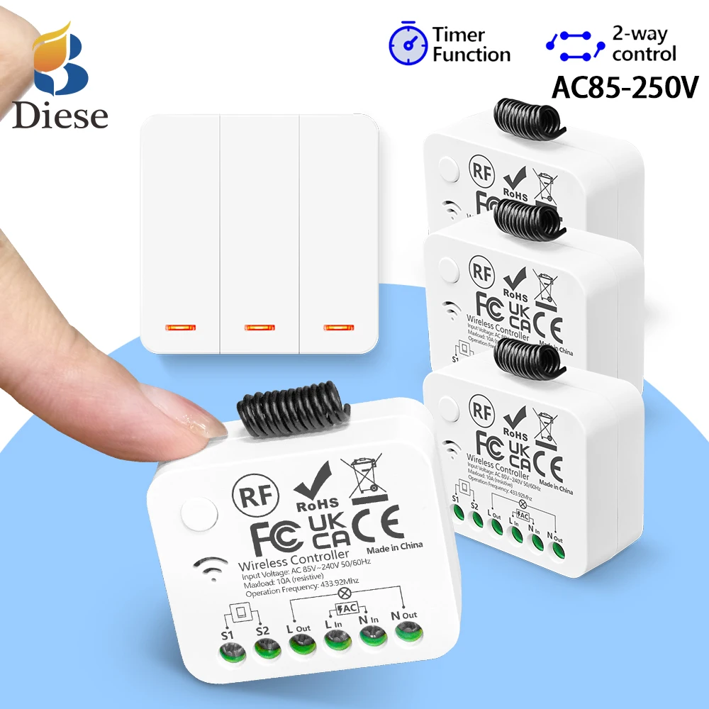 Wireless RF433 remote control light switch smart home relay AC110V 220V 2-way control with delay function for lamp Fan light 
Wireless RF433 remote control light switch smart home relay AC110V 220V 2-way control with delay function for lamp Fan light