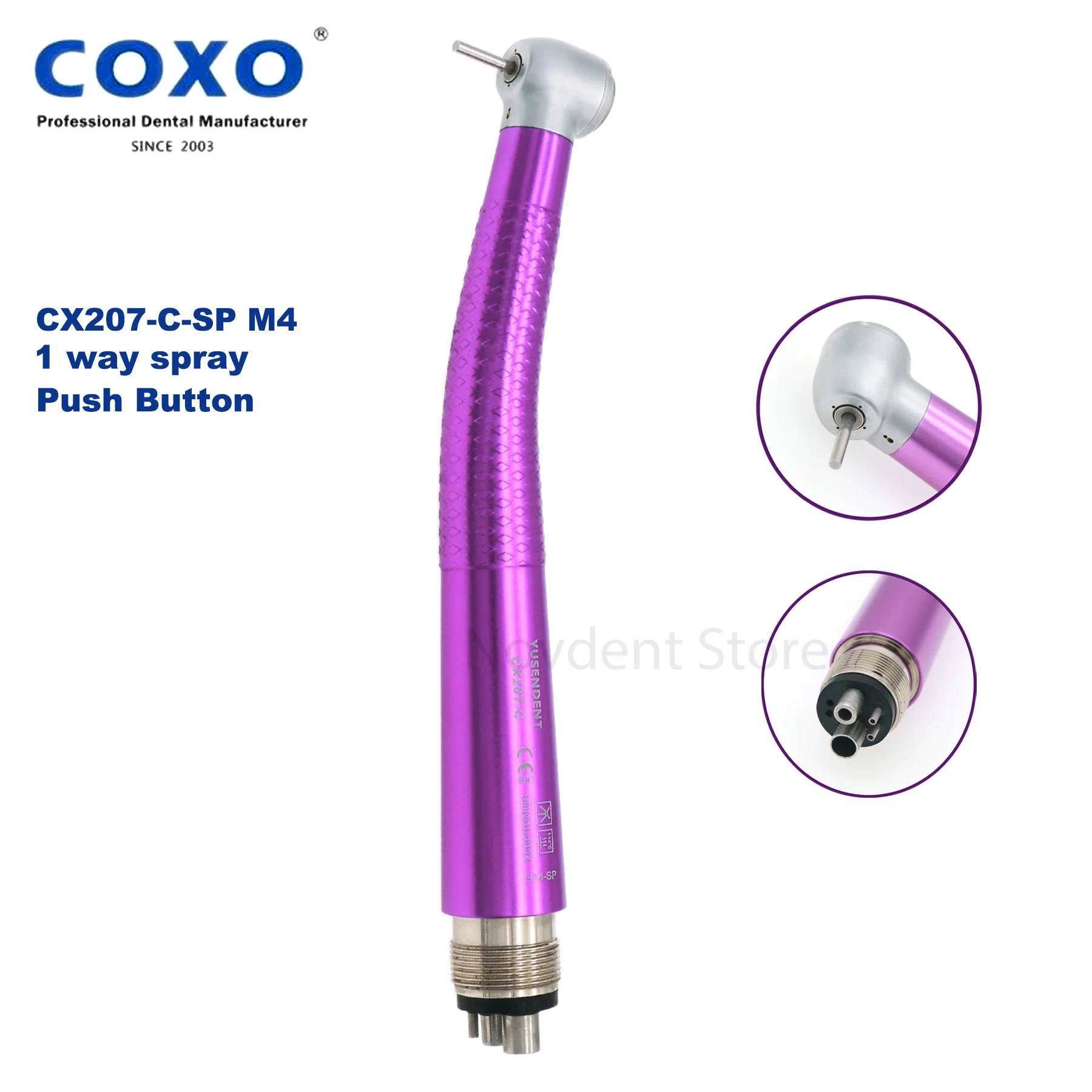 CX207-C COXO YUSENDENT Dental High Speed Air Turbine Handpiece 4Holes Push Button purple
CX207-C COXO YUSENDENT Dental High Speed Air Turbine Handpiece 4Holes Push Button purple