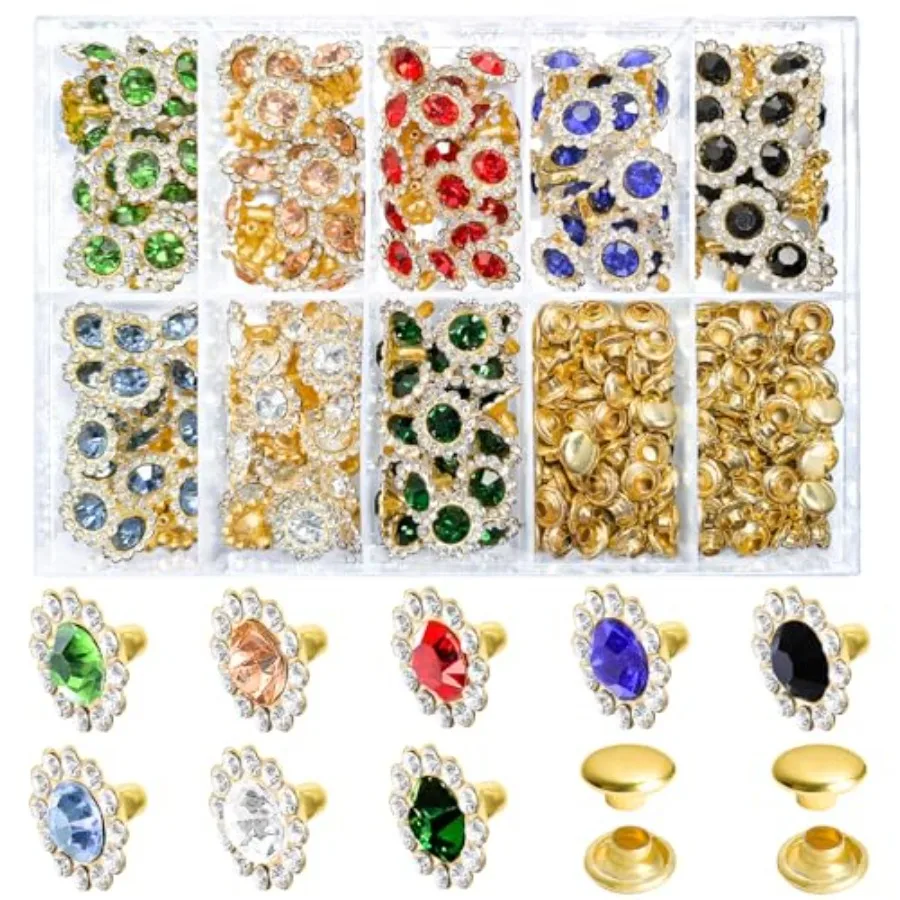 160 Sets Colorful Rhinestone Rivets 11mm Flower Rhinestone Stud Leather Rivets for DIY Bags Belts Jackets Leather Art and Craft
160 Sets Colorful Rhinestone Rivets 11mm Flower Rhinestone Stud Leather Rivets for DIY Bags Belts Jackets Leather Art and Craft