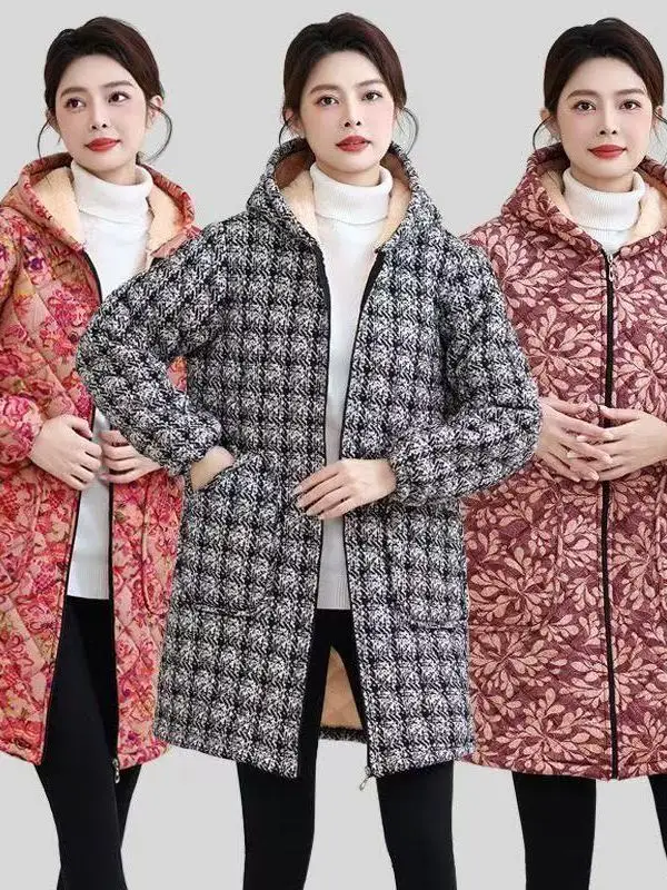 Thiened Fce Hooded Cotton Jaet Faionable Winter Coat Zipper Middle-Length Tee-Layer Quilted Women's Outerwear
Thiened Fce Hooded Cotton Jaet Faionable Winter Coat Zipper Middle-Length Tee-Layer Quilted Women's Outerwear