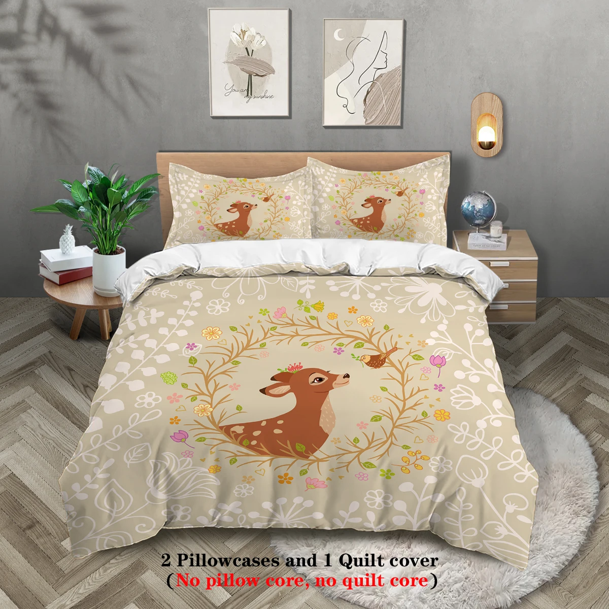 3pcs cartoon cute deer pattern printed bedding set, 1*duvet cover+2*pillowcase, suitable for girls and women bedroom
3pcs cartoon cute deer pattern printed bedding set, 1*duvet cover+2*pillowcase, suitable for girls and women bedroom