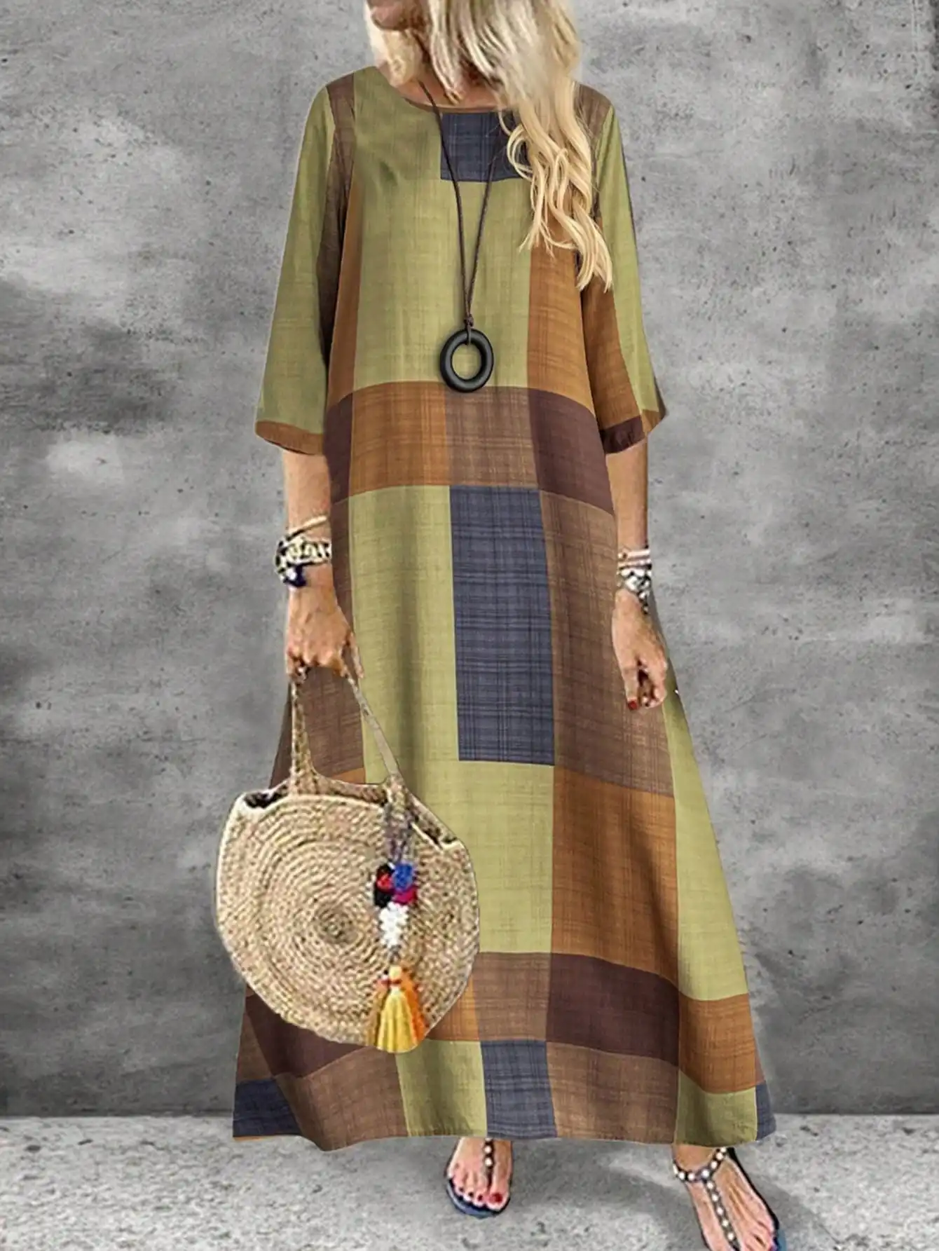 Платье макси в стиле пэчворк с цветными блоками и рукавами 3/4, свободного кроя, для женщин, повседневный летний наряд
Платье макси в стиле пэчворк с цветными блоками и рукавами 3/4, свободного кроя, для женщин, повседневный летний наряд