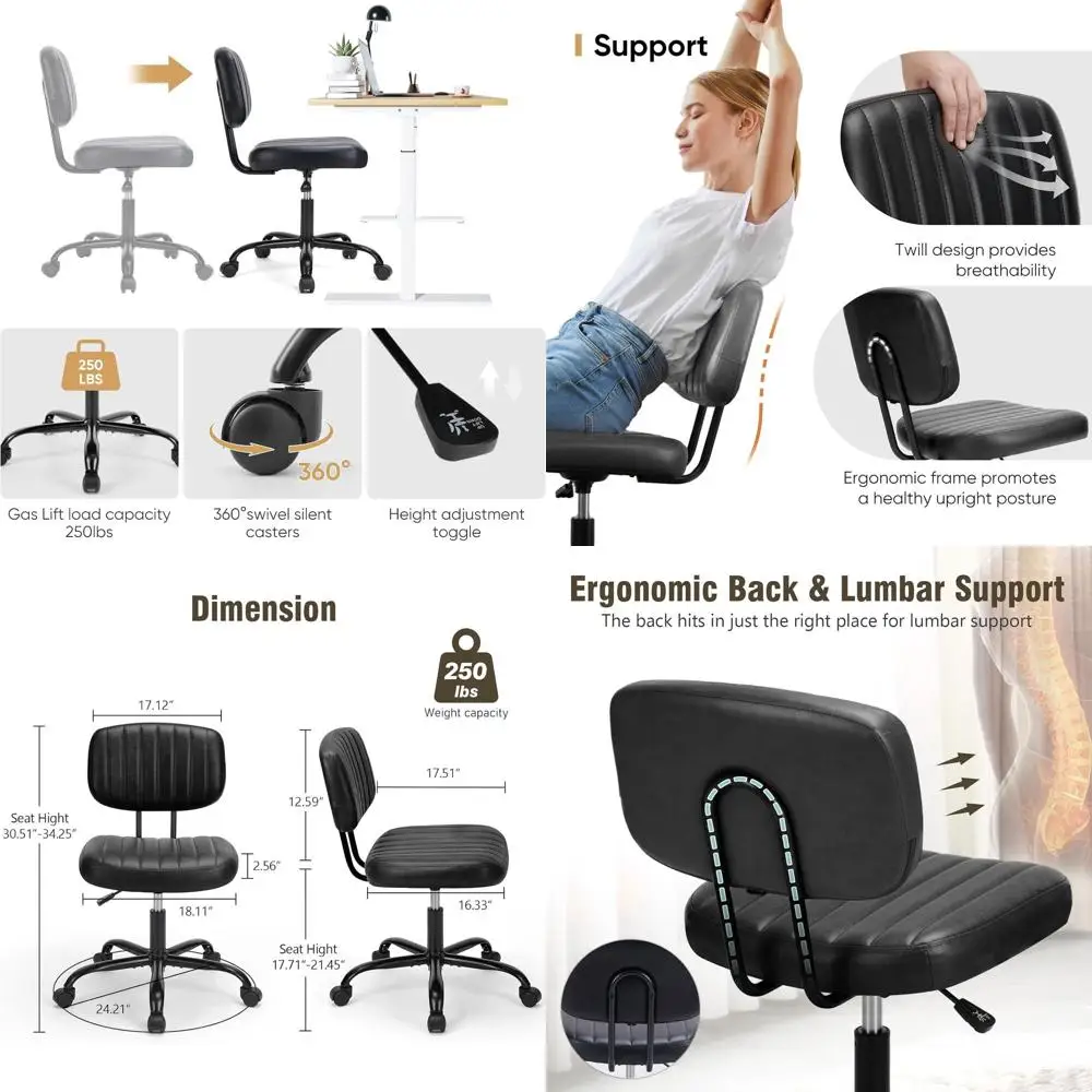 Compact Ergonomic PU Leather Desk Chair with Adjustable Height and Lumbar Support for Small Spaces, Suitable for Kids and Adults
Compact Ergonomic PU Leather Desk Chair with Adjustable Height and Lumbar Support for Small Spaces, Suitable for Kids and Adults