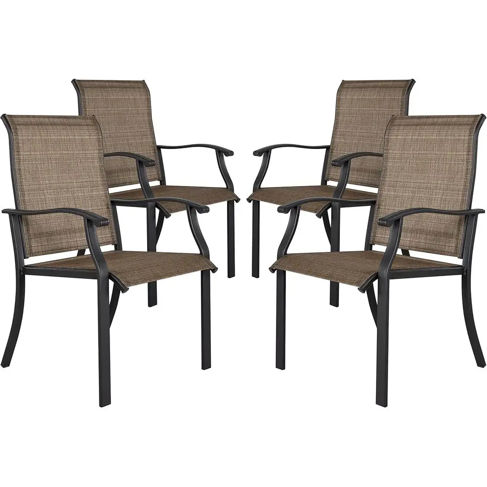 High-Back Textilene Patio Dining Chairs Set of 4, Iron Frame, Black & Brown for Outdoor Garden Deck
High-Back Textilene Patio Dining Chairs Set of 4, Iron Frame, Black & Brown for Outdoor Garden Deck