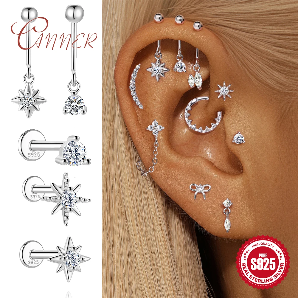 CANNER 925 Sterling Silver Shiny Star/Round Moissanite Piercing Earrings For Woman lobe/Helix/Rook Party Wedding Jewelry Gift
CANNER 925 Sterling Silver Shiny Star/Round Moissanite Piercing Earrings For Woman lobe/Helix/Rook Party Wedding Jewelry Gift