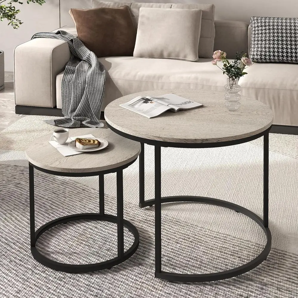 Nesting Tables Set o 2, Wood Grain Grey Round Coee Table, Small Nesting Coee Table with Adjustable Non-Slip ee, Wood Grain Top N
Nesting Tables Set o 2, Wood Grain Grey Round Coee Table, Small Nesting Coee Table with Adjustable Non-Slip ee, Wood Grain Top N