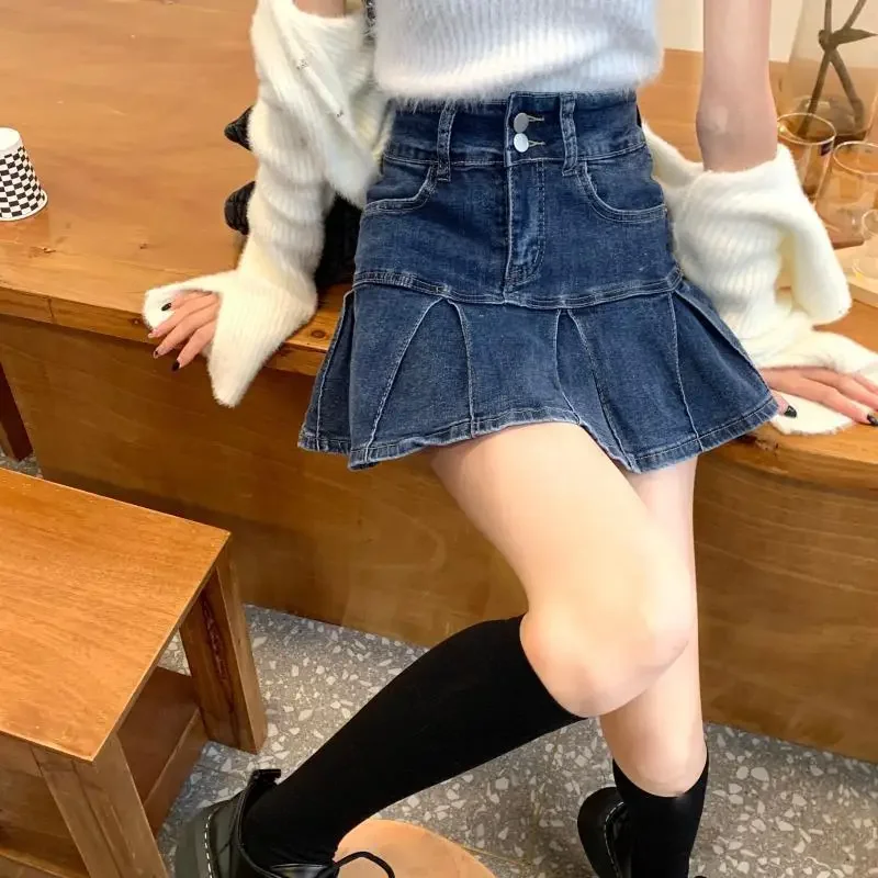 High-Waisted Denim Skirt Women's New Pleated Retro Blue Skinny A-line Flanged Wrap Hip Skirt
High-Waisted Denim Skirt Women's New Pleated Retro Blue Skinny A-line Flanged Wrap Hip Skirt
