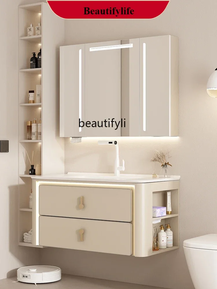F185 Solid Wood Cream Bathroom Cabinet Ceramic Whole Washbin Side Storage Toilet Hand Washing Bathroom Cabinet Combination 
F185 Solid Wood Cream Bathroom Cabinet Ceramic Whole Washbin Side Storage Toilet Hand Washing Bathroom Cabinet Combination