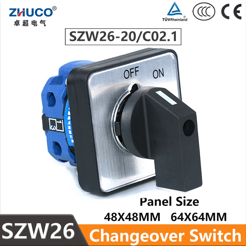 ZHUCO SZW26/LW26-20 20A 660V ON OFF 2 Positions 1 P 4 Screws Universal Rotary Changeover Cam Switch 64X64mm 48X48 mm Panel
ZHUCO SZW26/LW26-20 20A 660V ON OFF 2 Positions 1 P 4 Screws Universal Rotary Changeover Cam Switch 64X64mm 48X48 mm Panel
