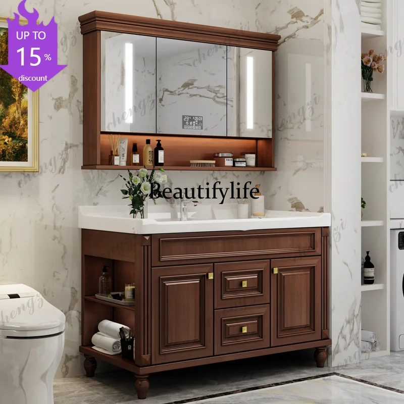 M182 Solid Oak American-Style Bathroom Vanity with Ceramic Integrated Modern Smart Mirror Included Handwashing Basin Furniture
M182 Solid Oak American-Style Bathroom Vanity with Ceramic Integrated Modern Smart Mirror Included Handwashing Basin Furniture