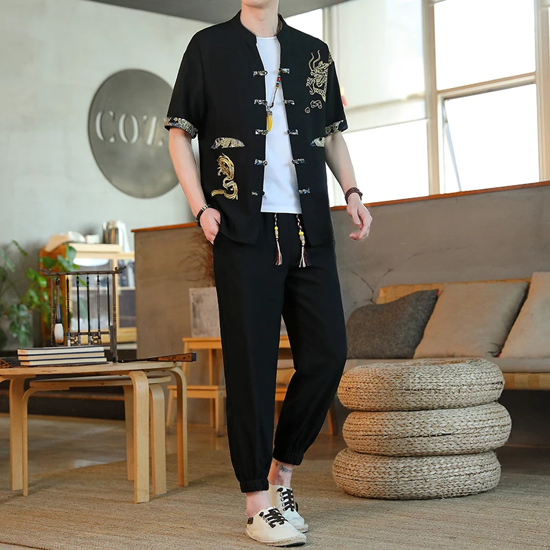 Men's Short Sleeve 2-Piece Lounge Set - Kimono Style with Embroidered Dragon Frog Closure Casual Womenswear Inspired Pajama Set
Men's Short Sleeve 2-Piece Lounge Set - Kimono Style with Embroidered Dragon Frog Closure Casual Womenswear Inspired Pajama Set