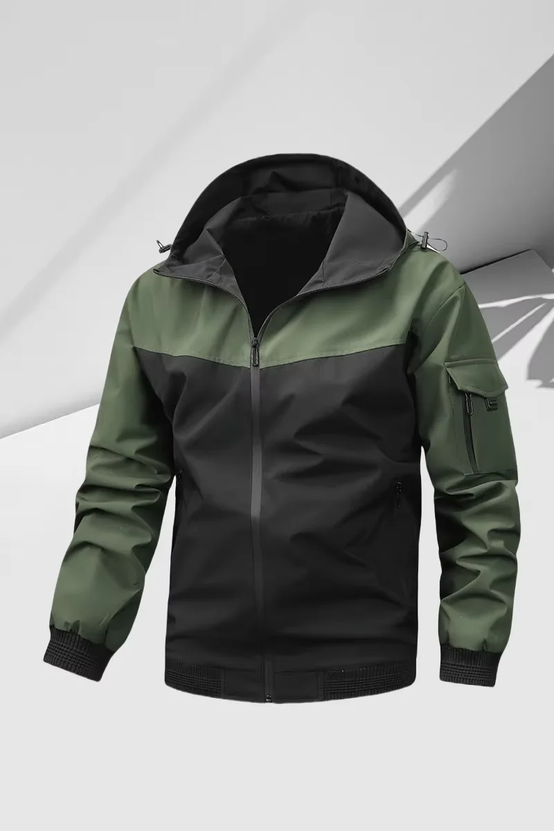 Men's regular fit color-block hooded light jacket with elastic elasticated cuffs and zipper pockets, windproof and rainproof des
Men's regular fit color-block hooded light jacket with elastic elasticated cuffs and zipper pockets, windproof and rainproof des