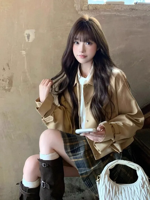 Korean Retro Sle Tee-Piece Set with Plaid irt And Skirt Ele Autumn Faion Women's Clothing High Waist Design
Korean Retro Sle Tee-Piece Set with Plaid irt And Skirt Ele Autumn Faion Women's Clothing High Waist Design