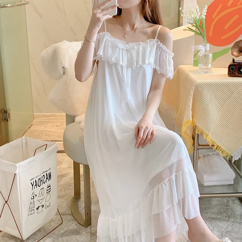 Korean Summer Sweet Suspender Nightdress Female Court Style Mesh Loungewear Pajamas Dress Night Women’s Sleepwear Nightgowns
Korean Summer Sweet Suspender Nightdress Female Court Style Mesh Loungewear Pajamas Dress Night Women’s Sleepwear Nightgowns