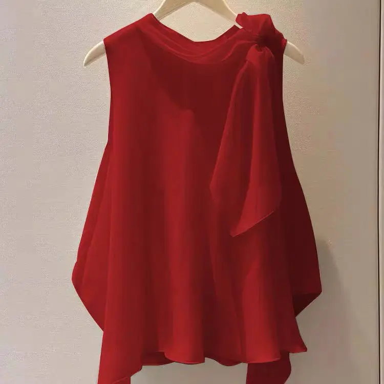 Женский летний новый топ-жилет с узлом, дышащий шифоновый, модный, универсальный, свободного кроя, в корейском стиле, с круглым вырезом
Женский летний новый топ-жилет с узлом, дышащий шифоновый, модный, универсальный, свободного кроя, в корейском стиле, с круглым вырезом