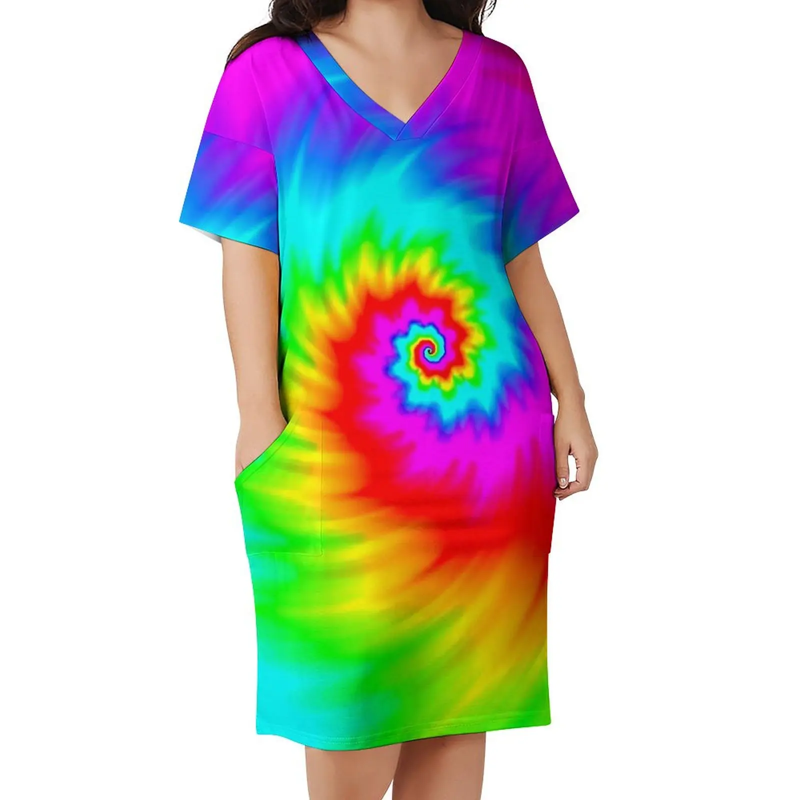 Tie Dye Twist Dress V Neck Rainbow Print Cute Dresses Woman Aesthetic Design Casual Dress With Pockets Big Size 3XL 4XL
Tie Dye Twist Dress V Neck Rainbow Print Cute Dresses Woman Aesthetic Design Casual Dress With Pockets Big Size 3XL 4XL