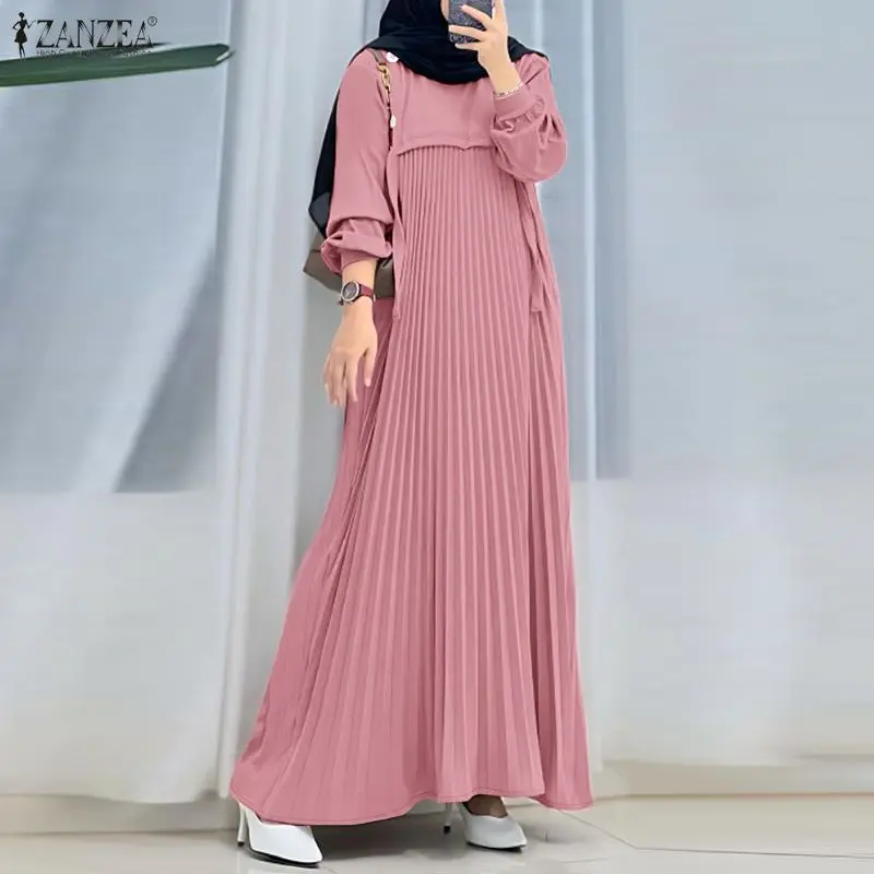 Women Patchwork Muslim Dress ZANZEA Ramadan Abaya Robe Femme Elegant O Neck Long Sleeve Pleated Sundress Casual Loose Kaftan
Women Patchwork Muslim Dress ZANZEA Ramadan Abaya Robe Femme Elegant O Neck Long Sleeve Pleated Sundress Casual Loose Kaftan