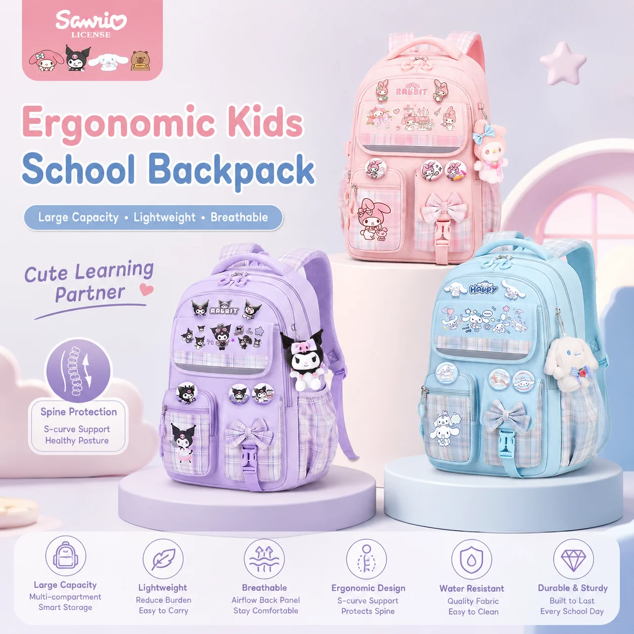 Sanrio Cute Primary School Student Ergonomic Spine Protection School Backpack Large Capacity School Backpack Multi Compartment
Sanrio Cute Primary School Student Ergonomic Spine Protection School Backpack Large Capacity School Backpack Multi Compartment