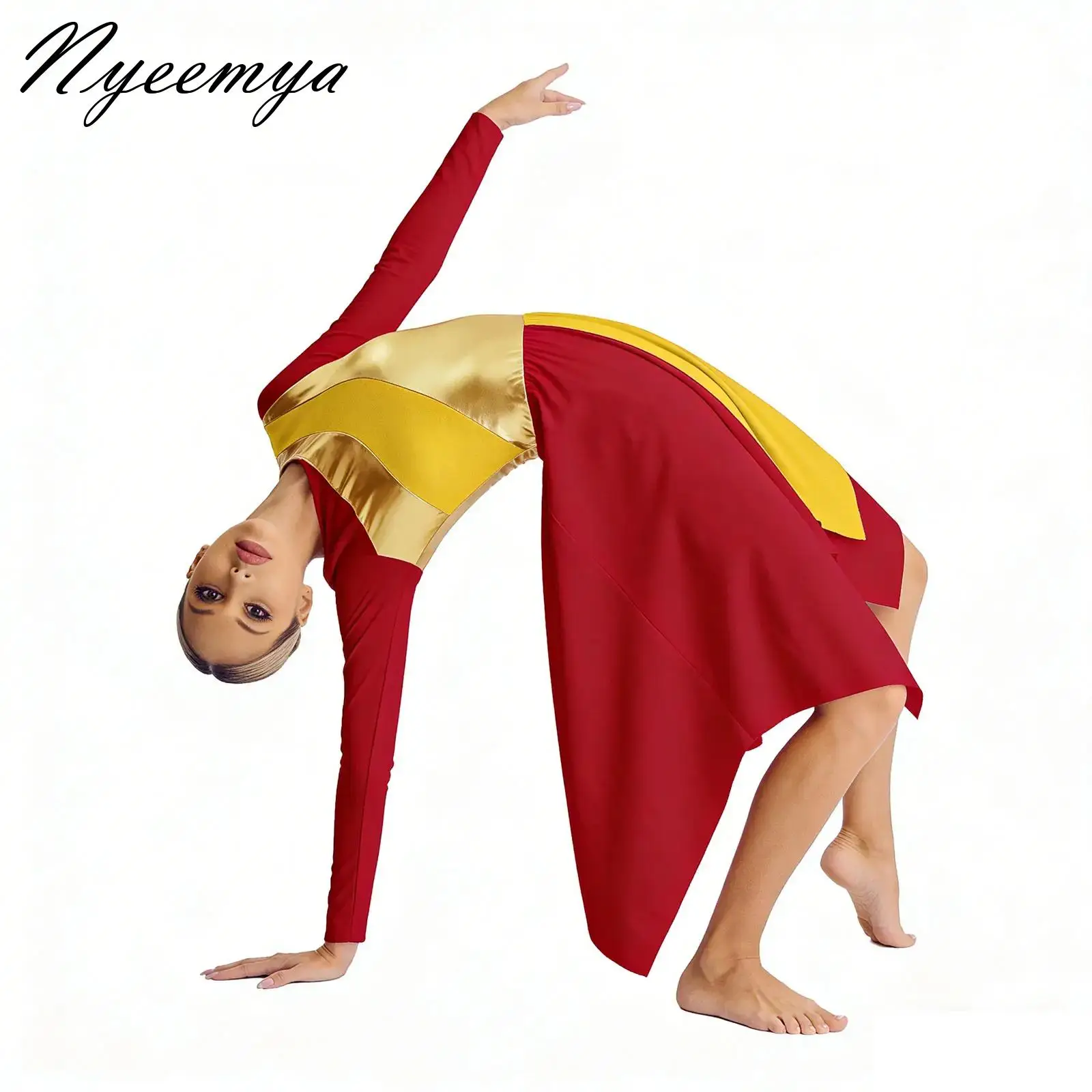 Womens Adults Church Worship Lyrical Dance Dress Contrast Color Asymmetrical Long Sleeve Dresses Praise Performance Costume
Womens Adults Church Worship Lyrical Dance Dress Contrast Color Asymmetrical Long Sleeve Dresses Praise Performance Costume