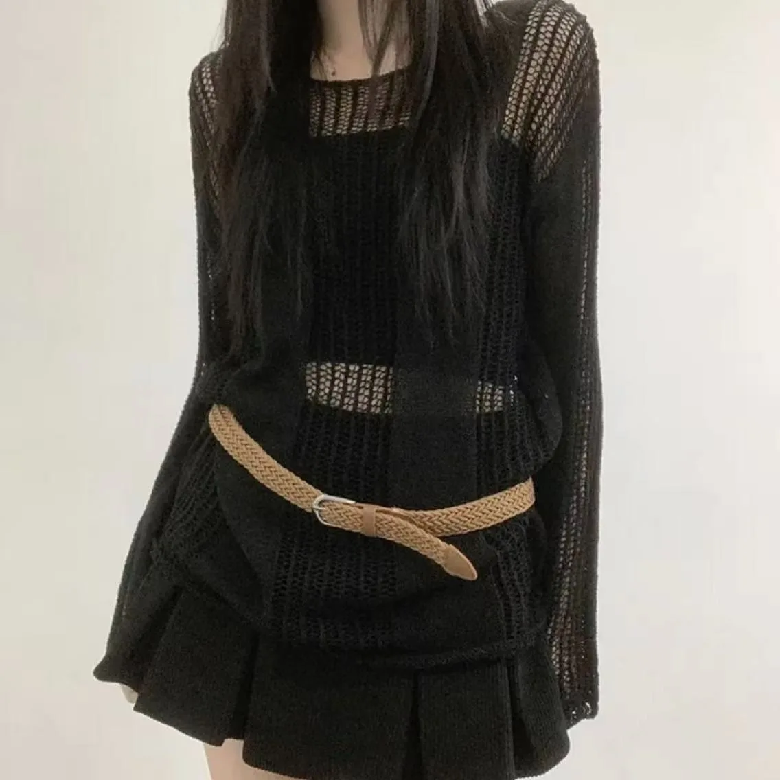 Korean Chic Versatile Thin Hollow Long Sve Mid-Length Knitted Cover up Top Vest Belt Tee-Piece Set Women's Faion
Korean Chic Versatile Thin Hollow Long Sve Mid-Length Knitted Cover up Top Vest Belt Tee-Piece Set Women's Faion