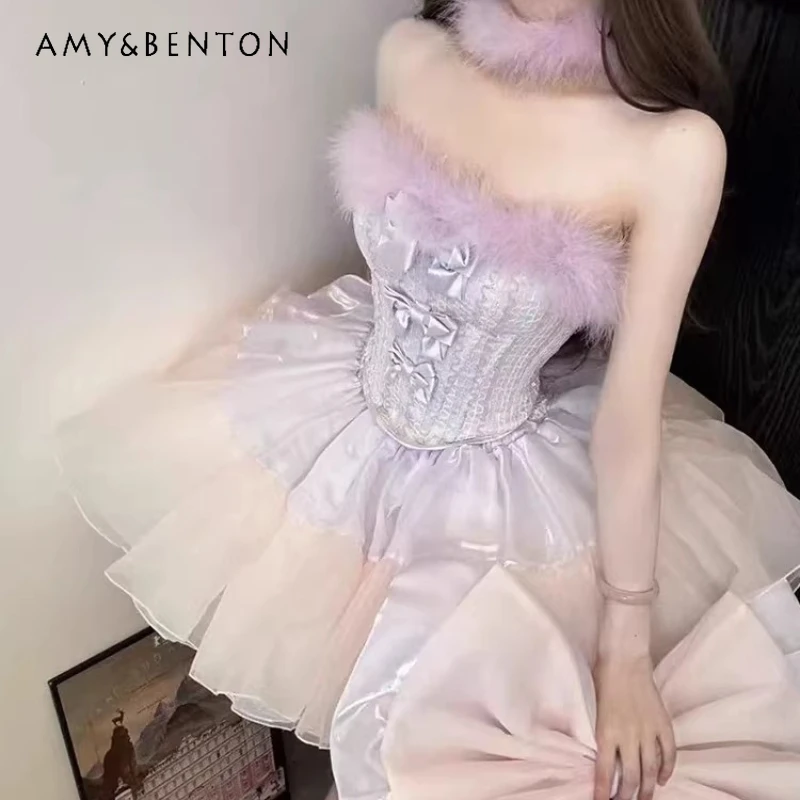 French Style Sexy Sweet Lolita Tube Top Women's Dress 2026 Spring Autumn New Slimming Versatile Date Birthday Skirt Set Ladies
French Style Sexy Sweet Lolita Tube Top Women's Dress 2026 Spring Autumn New Slimming Versatile Date Birthday Skirt Set Ladies