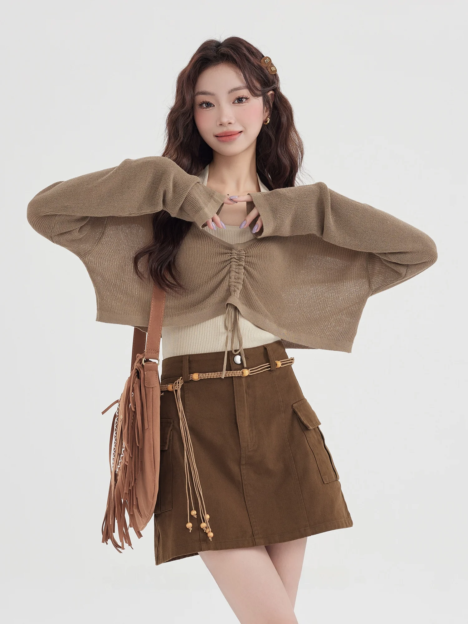 Весенний комплект «Русалка»: вязаный топ с длинным рукавом и накидка, женский, свободный крой, американский стиль
Весенний комплект «Русалка»: вязаный топ с длинным рукавом и накидка, женский, свободный крой, американский стиль