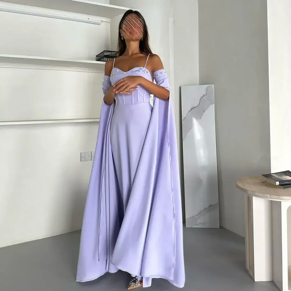 Sweetheart Collar Satin Spaghetti Straps Saudi Evening Party Dress A-line Floor-Length Beaded Arab Prom Gown with Cape Vestidos
Sweetheart Collar Satin Spaghetti Straps Saudi Evening Party Dress A-line Floor-Length Beaded Arab Prom Gown with Cape Vestidos