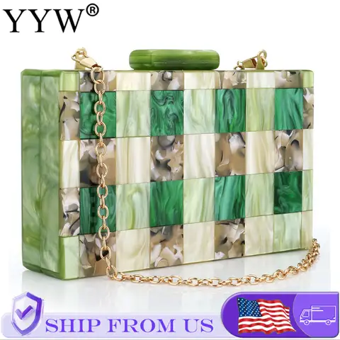 Acrylic Plaid Luxury Clutch Evening Bags For Women Wedding Handbag Chic Party Chain Shoulder Crossbody Bags Ladies Dinner Dress Purses