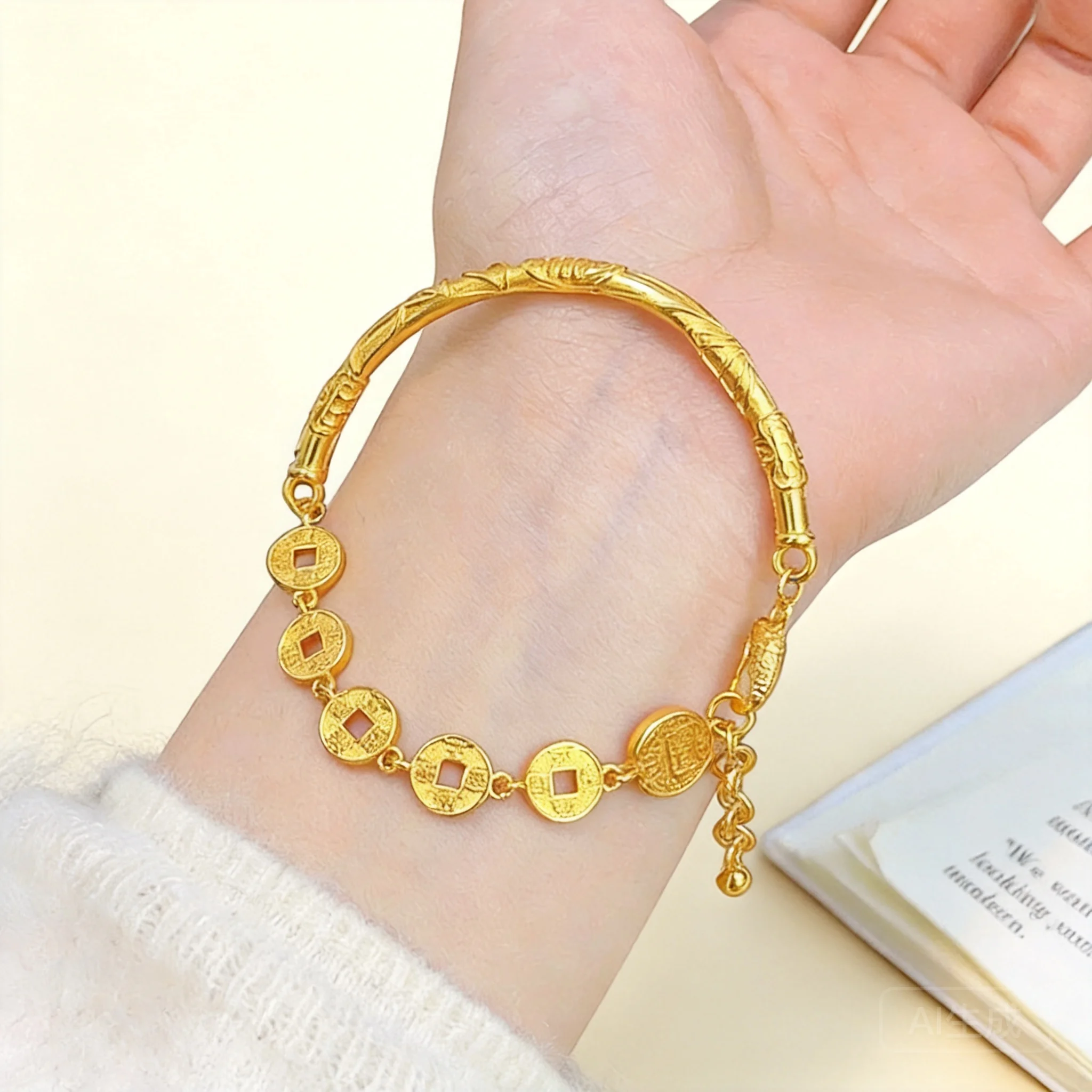 Chinese Style Five Emperor Coins Adjustable Half Bangle Bracelet Lucky Wealth Attracting Retro Gold Color Bracelet For Women Gir
Chinese Style Five Emperor Coins Adjustable Half Bangle Bracelet Lucky Wealth Attracting Retro Gold Color Bracelet For Women Gir