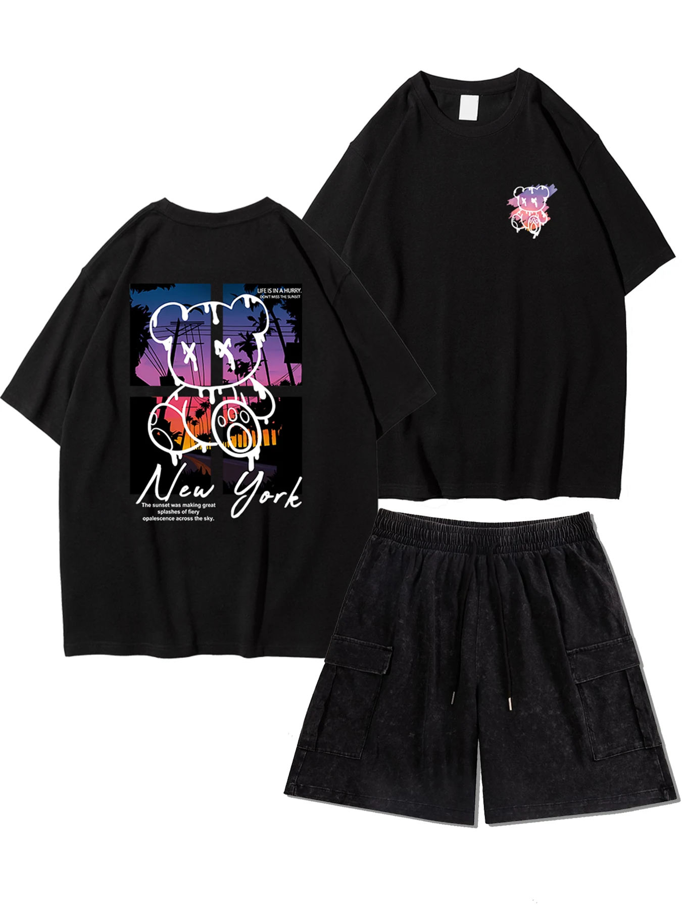 New York Art Word Cartoon Bear Sunset Scenery Design T Shirt Sets Men Fashion Cotton Shirt Loose Summer T Shirts Oversized Tee
New York Art Word Cartoon Bear Sunset Scenery Design T Shirt Sets Men Fashion Cotton Shirt Loose Summer T Shirts Oversized Tee