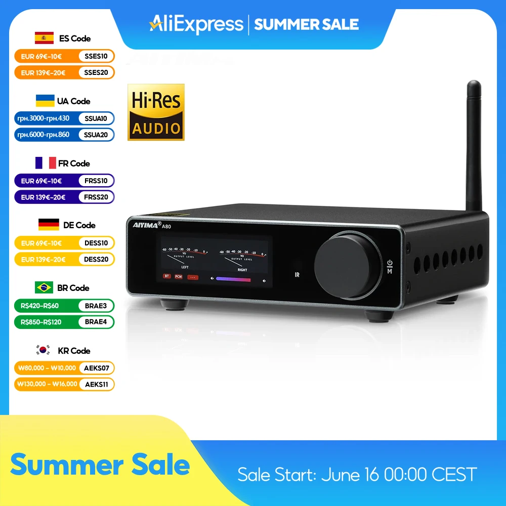 AIYIMA A80 TPA3255 PFFB Bluetooth DAC Stereo Power Amplifier 300Wx2 Class D 2.0 HiRes Digital Amp with RCA TRS OPT COA USB Input
AIYIMA A80 TPA3255 PFFB Bluetooth DAC Stereo Power Amplifier 300Wx2 Class D 2.0 HiRes Digital Amp with RCA TRS OPT COA USB Input