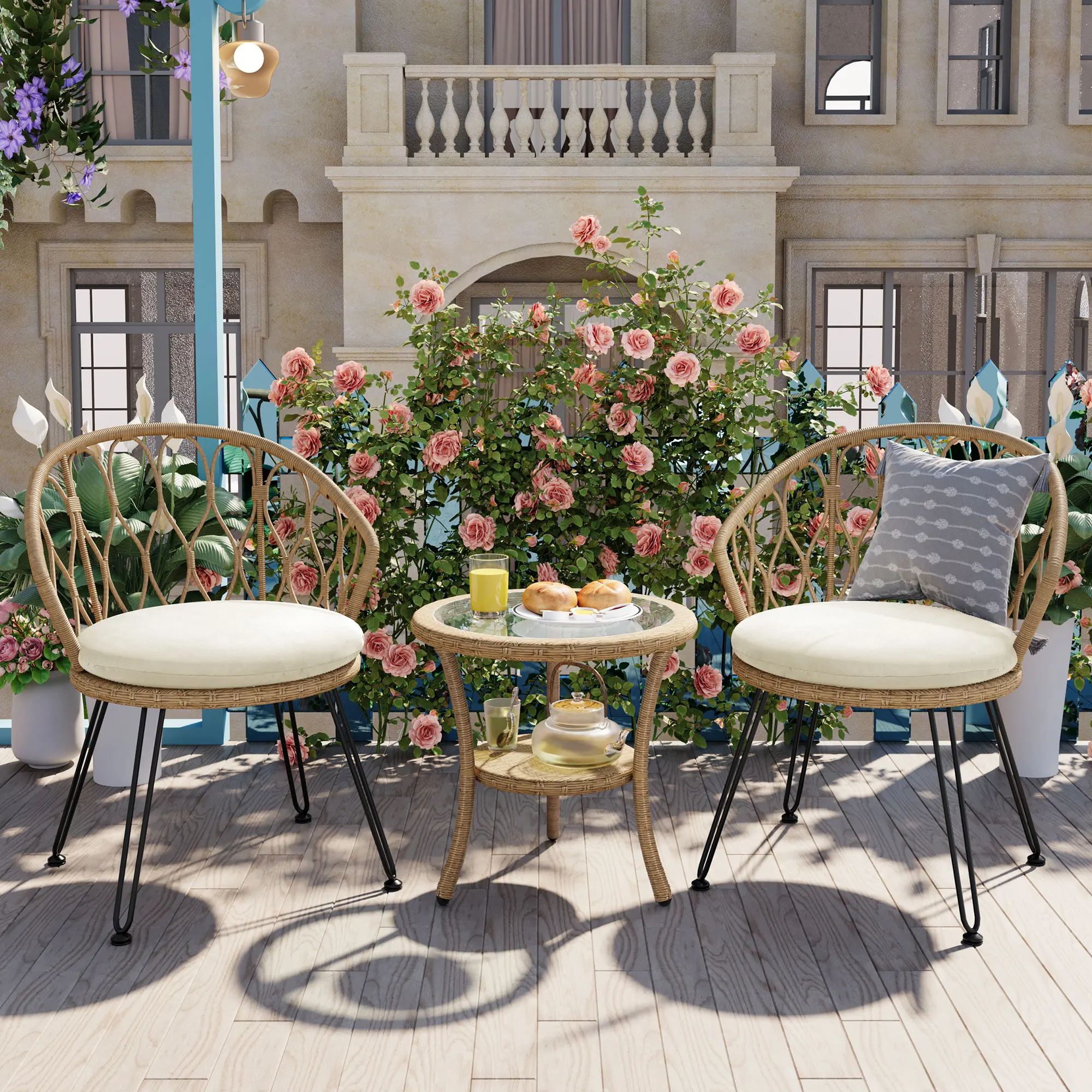 # U_STYLE Outdoor Leisure Set 2 Rattan Single Chairs With Glass Table For Patios/Balconies/Courtyards
# U_STYLE Outdoor Leisure Set 2 Rattan Single Chairs With Glass Table For Patios/Balconies/Courtyards
