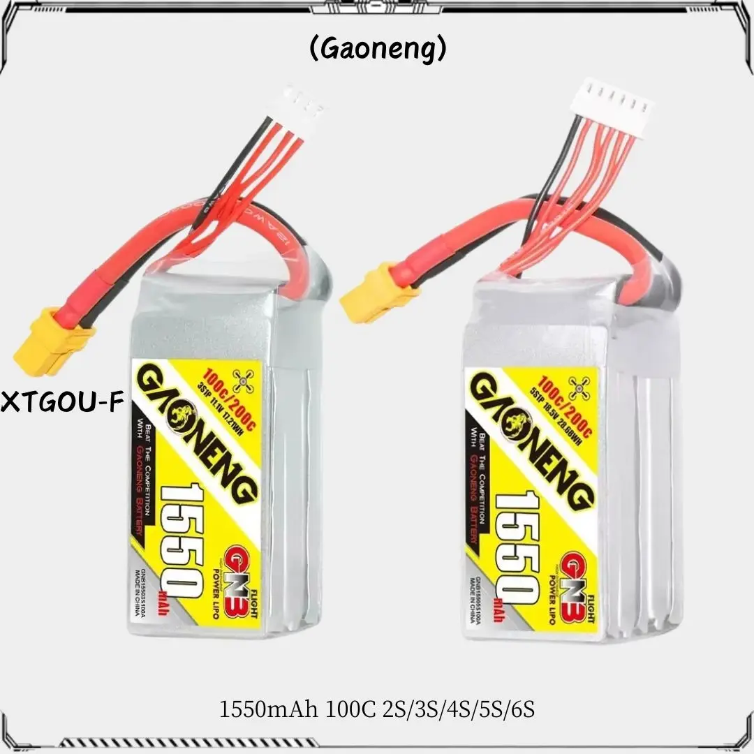 Gaoneng GNB Новый 1550 мАч 100C 2S-6S 7,4 В 11,1 В 14,8 В 18,5 В 22,2 В Lipo аккумулятор с разъемом XT60 для гоночного дрона FPV
Gaoneng GNB Новый 1550 мАч 100C 2S-6S 7,4 В 11,1 В 14,8 В 18,5 В 22,2 В Lipo аккумулятор с разъемом XT60 для гоночного дрона FPV