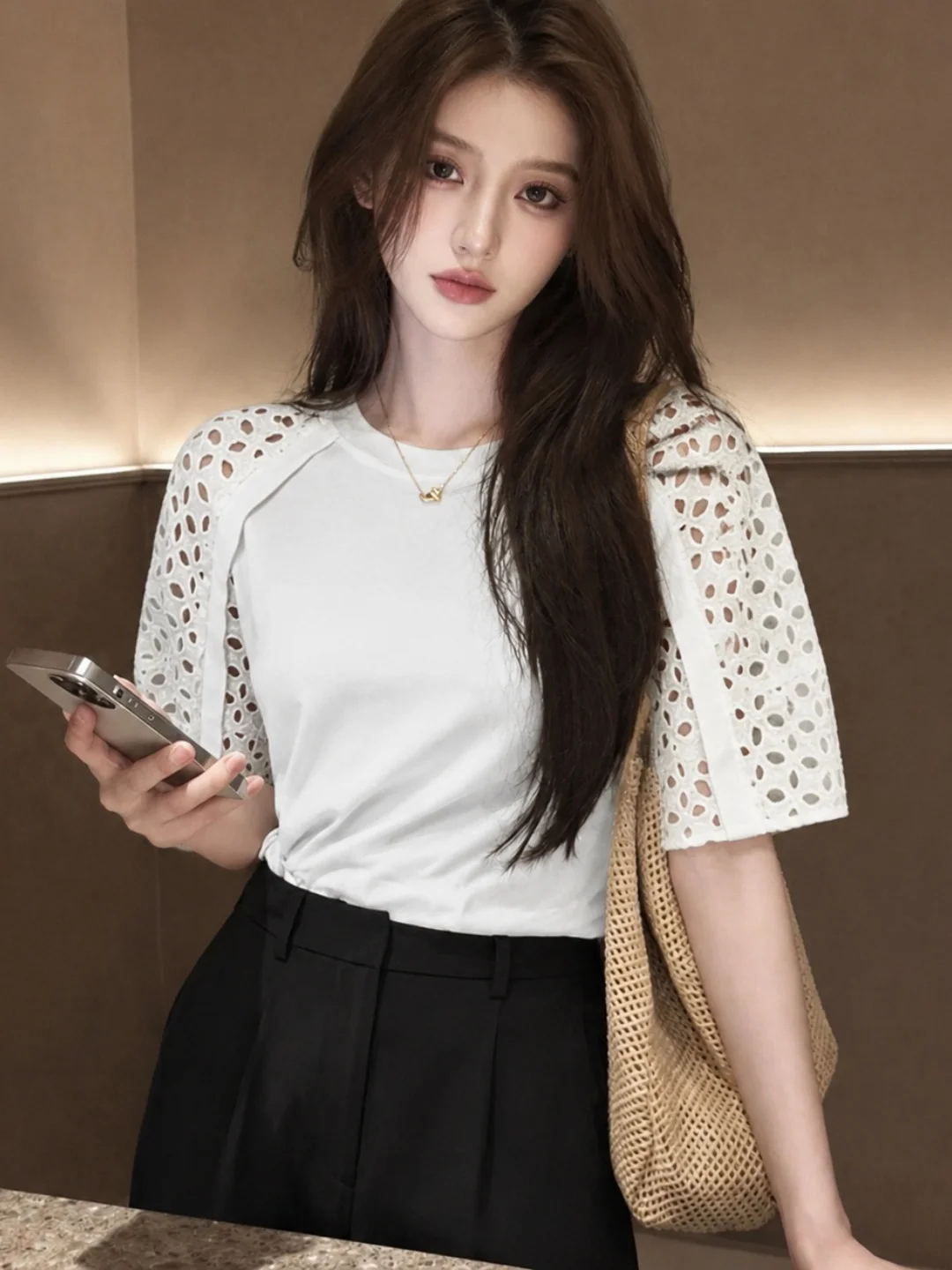 Fashionable Hollow out round Neck T-Shirt Women's Style Commute Design Sensation Summer Trend 2026 Poetic Lin Silk Top
Fashionable Hollow out round Neck T-Shirt Women's Style Commute Design Sensation Summer Trend 2026 Poetic Lin Silk Top