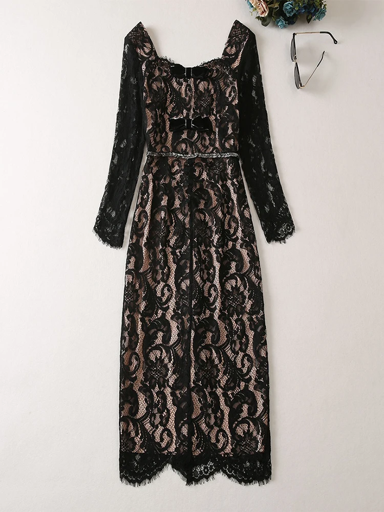 Spring Autumn Women Lace Dress Square Collar Long Sleeve Bow Fashion Party Vacation Midi Vestidos
Spring Autumn Women Lace Dress Square Collar Long Sleeve Bow Fashion Party Vacation Midi Vestidos