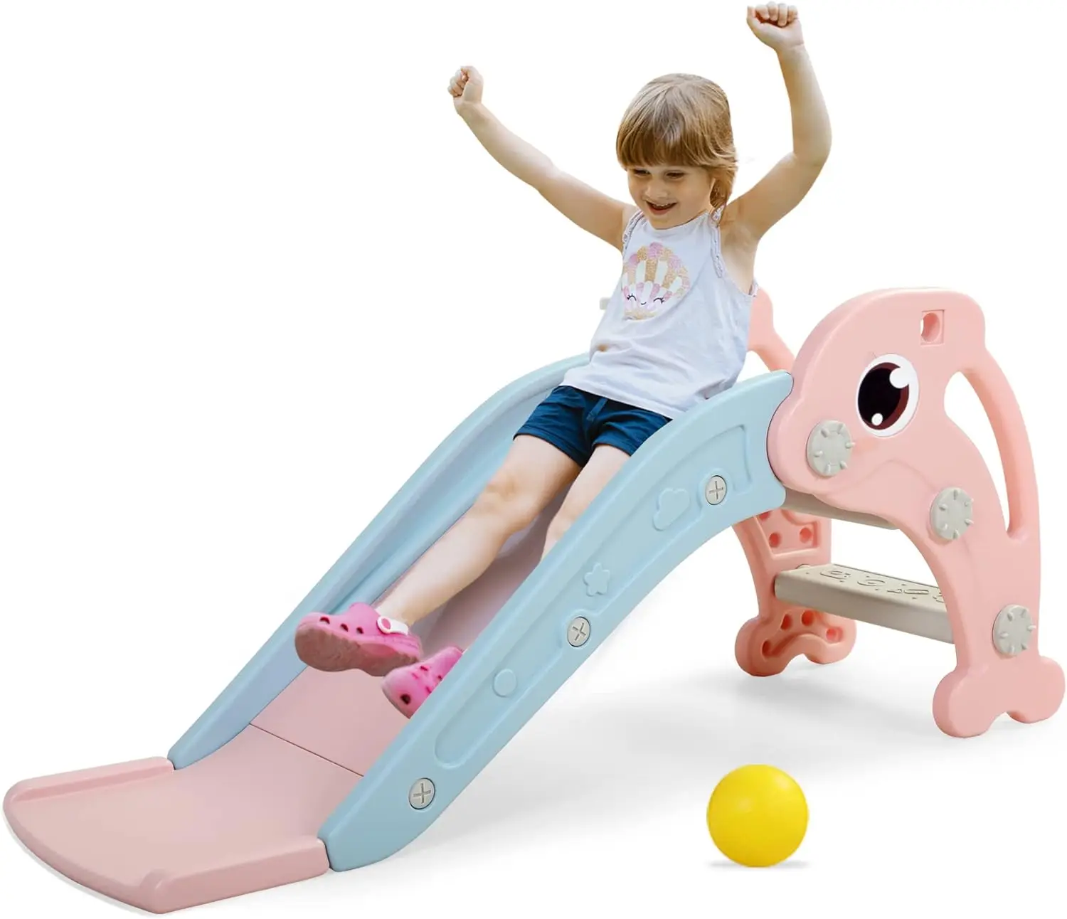 3 in 1 Toddler Slide Climber with Basketball Hoop, Dolphin Design, Indoor Outdoor Playground for Kids
3 in 1 Toddler Slide Climber with Basketball Hoop, Dolphin Design, Indoor Outdoor Playground for Kids