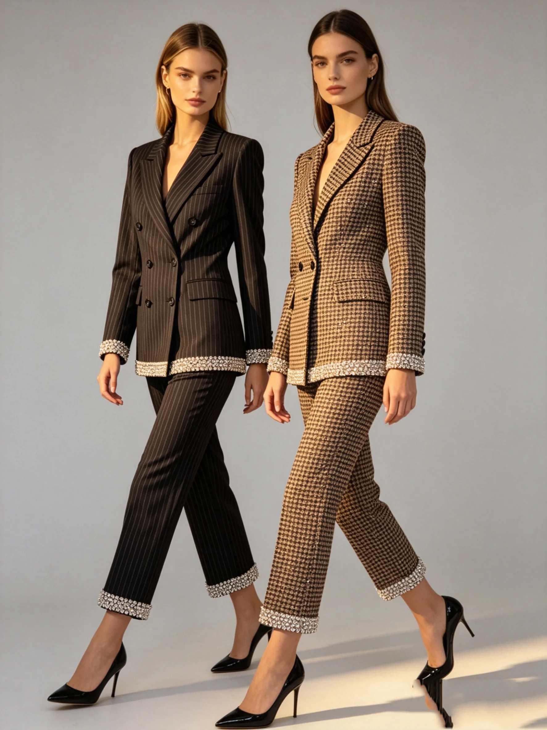 Crystals Brown Women Suit Set 2 Pcs Blazer Pants Pinstripe Formal Office Lady Jacket Wedding Coat Customized
Crystals Brown Women Suit Set 2 Pcs Blazer Pants Pinstripe Formal Office Lady Jacket Wedding Coat Customized