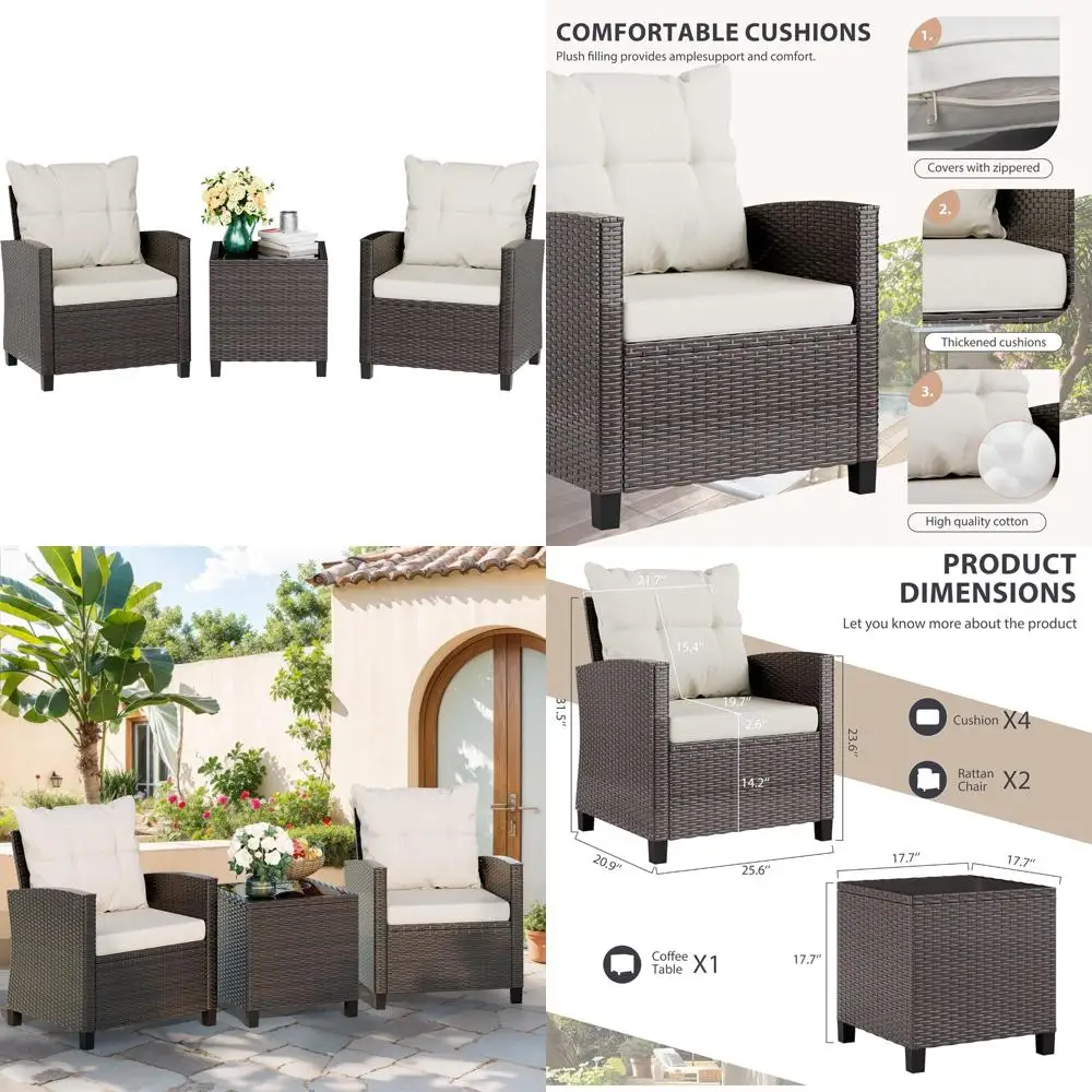 Compact Outdoor Wicker Bistro Set with Cushioned Chairs for Front Porch Conversation Area
Compact Outdoor Wicker Bistro Set with Cushioned Chairs for Front Porch Conversation Area