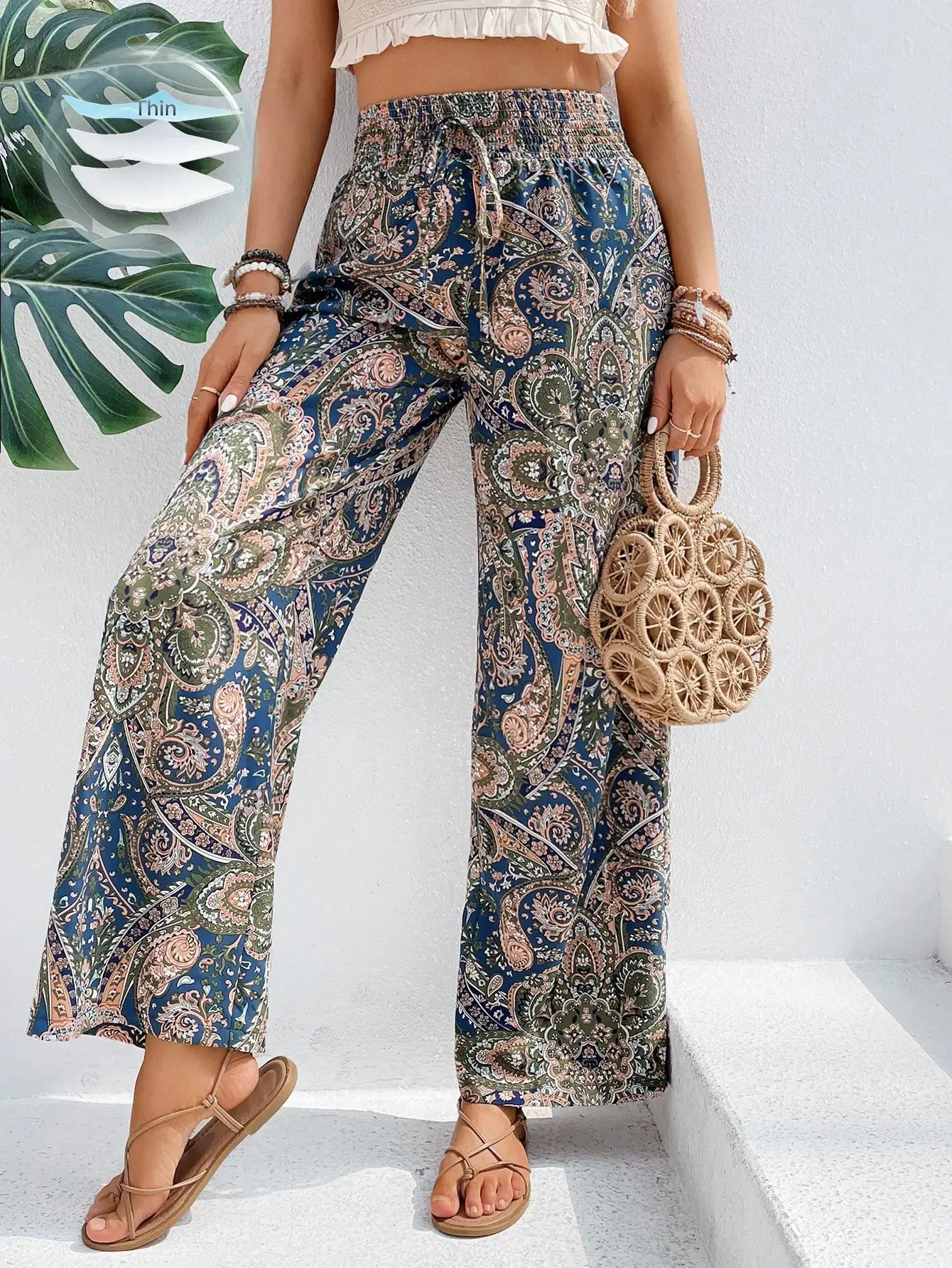 Boho Paisley Print Wide Leg Pants with Drawstring Waist for Women
Boho Paisley Print Wide Leg Pants with Drawstring Waist for Women