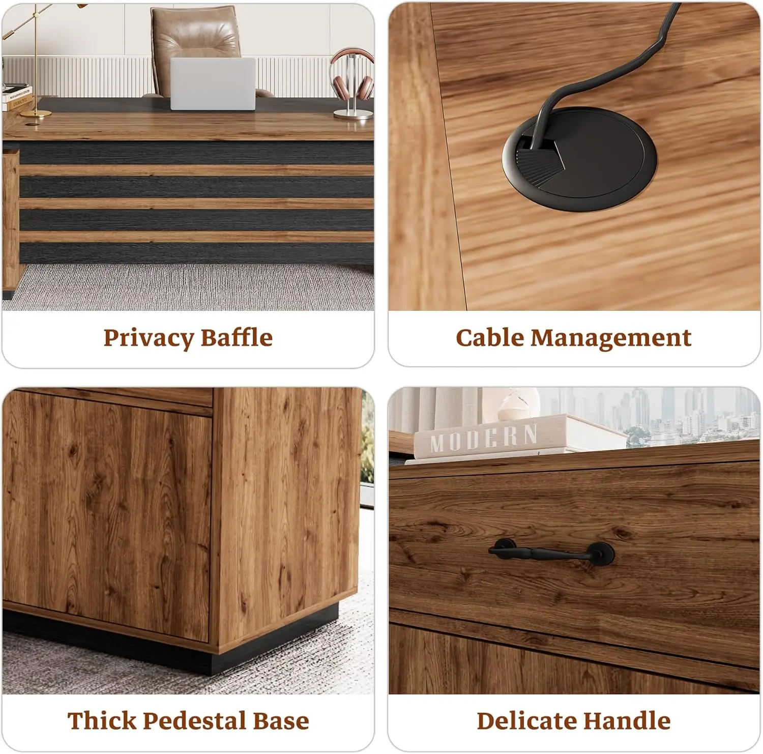 L-Shaped Desk with Cabinet, Two-Tone Wood Office Workstation, Brown & Black, Storage Shelves & Drawer
L-Shaped Desk with Cabinet, Two-Tone Wood Office Workstation, Brown & Black, Storage Shelves & Drawer