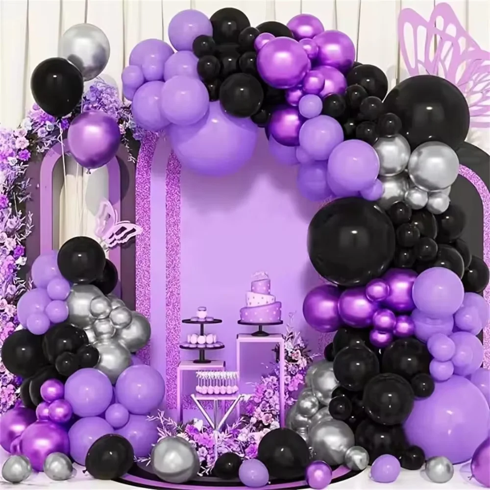 Набор из 104 шаров (черные, фиолетовые и металлизированные фиолетовые) для создания арки, для кинотематических вечеринок, дней рождений, украшений на Хэллоуин
Набор из 104 шаров (черные, фиолетовые и металлизированные фиолетовые) для создания арки, для кинотематических вечеринок, дней рождений, украшений на Хэллоуин