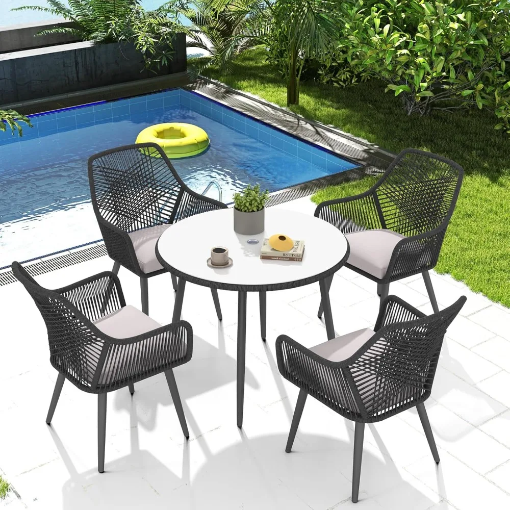 5-piece Terrace Dining Set, Outdoor Dining Table and Chair Set, All-weather Twisted Rattan Rope Conversation Set
5-piece Terrace Dining Set, Outdoor Dining Table and Chair Set, All-weather Twisted Rattan Rope Conversation Set