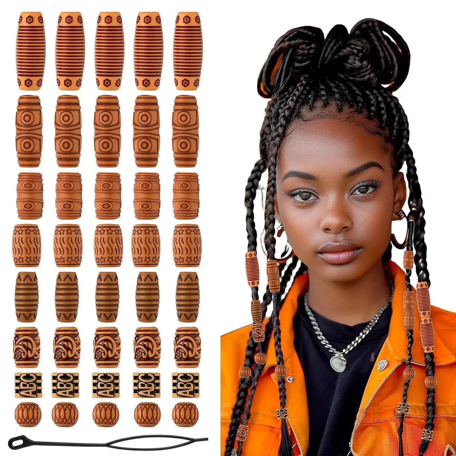 41 Pcs African Braid Wood Bead Set Ethnic Style DIY Dreadlock Hair Ring Clasp Faux Wood Bead Accessory Kit
41 Pcs African Braid Wood Bead Set Ethnic Style DIY Dreadlock Hair Ring Clasp Faux Wood Bead Accessory Kit