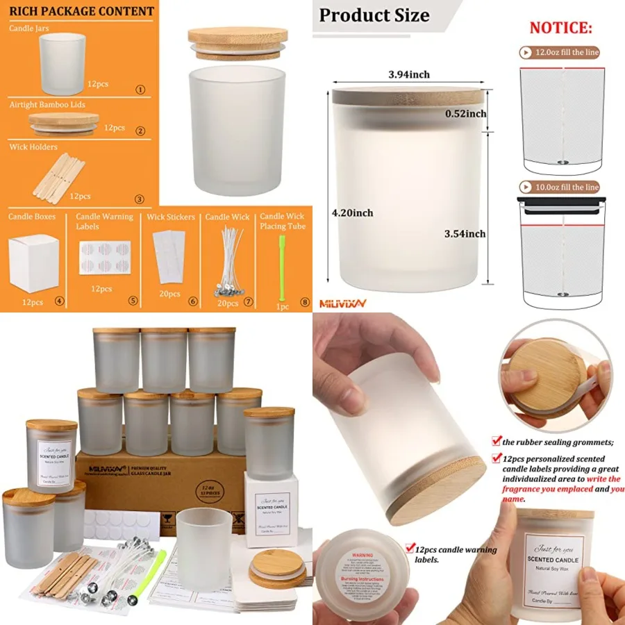 12 Pack 12 OZ Glass Candle Jars with Lids and Candle Making Kits - Bulk Empty Candle Jars for Making Candles - Spice, Powder Co
12 Pack 12 OZ Glass Candle Jars with Lids and Candle Making Kits - Bulk Empty Candle Jars for Making Candles - Spice, Powder Co