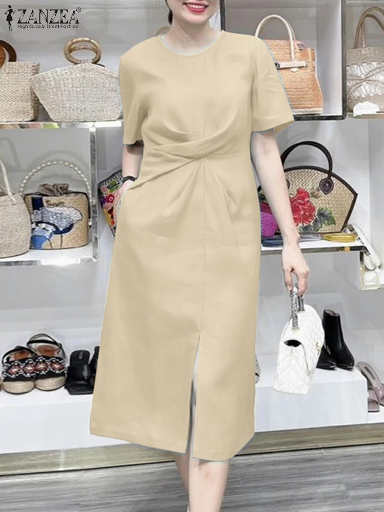 ZANZEA Fashion Pleated Dress Women Summer Short Sleeve O-Neck Midi Sundress Elegant Solid Work Dresses Stylish Split Vestidos
ZANZEA Fashion Pleated Dress Women Summer Short Sleeve O-Neck Midi Sundress Elegant Solid Work Dresses Stylish Split Vestidos