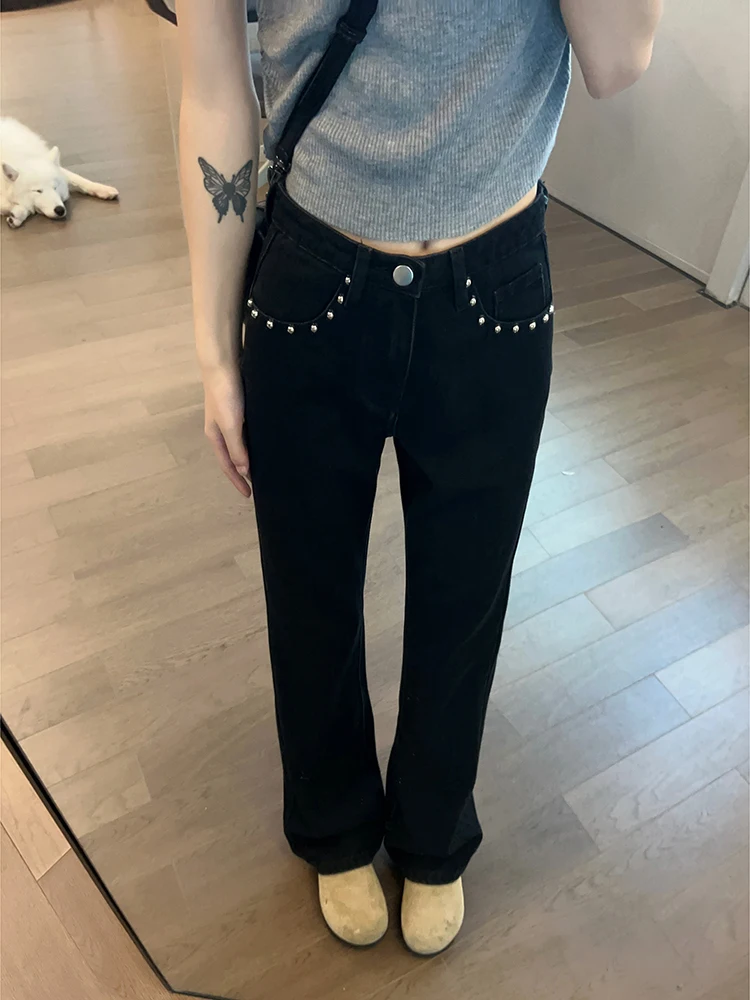 American Retro Rivet Black Flared Jeans Women Summer Loose Drape High Street Tall Extended Length Floor Pants
American Retro Rivet Black Flared Jeans Women Summer Loose Drape High Street Tall Extended Length Floor Pants