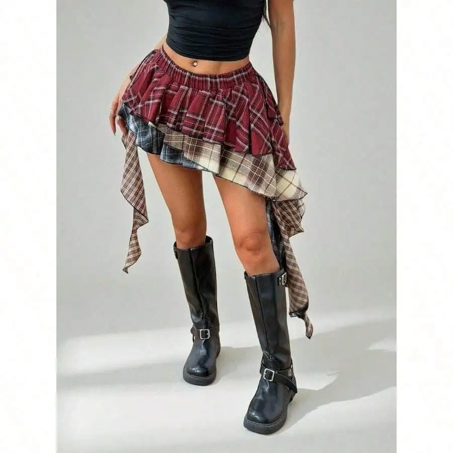 Asymmetrical Plaid Patchwork Pleated Skirt Women Mini Tiered Ruffled Skirt Casual Street Style
Asymmetrical Plaid Patchwork Pleated Skirt Women Mini Tiered Ruffled Skirt Casual Street Style